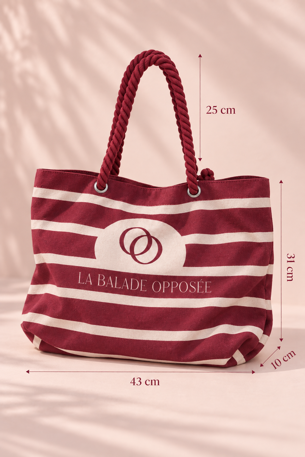 Dimensions du sac cabas La Balade Opposée : 43 cm de largeur, 31 cm de hauteur et 10 cmde profondeur