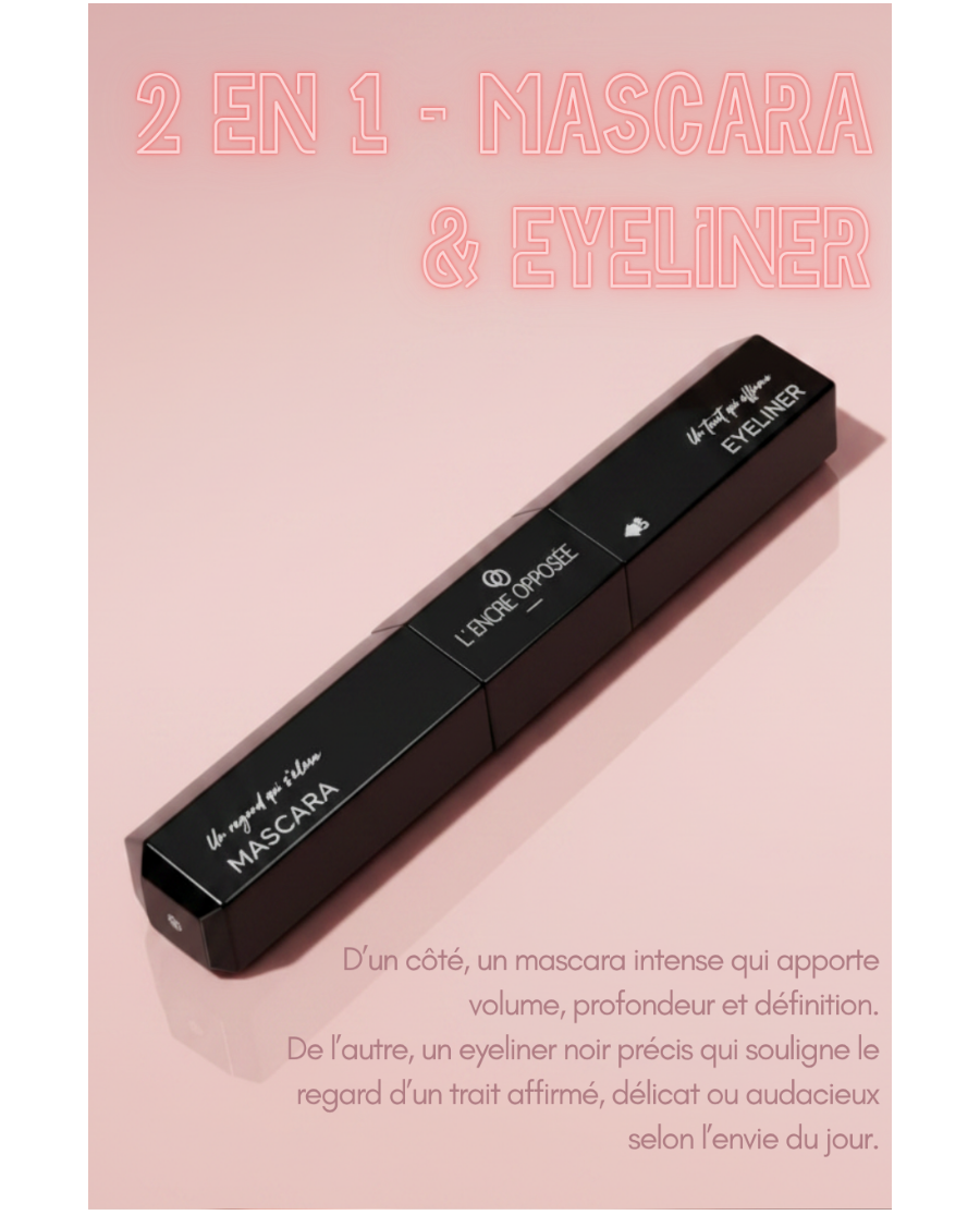 L'Encre Opposée, mascara et eyeliner 2en1, packshot premium, bénéfices et avantages produits