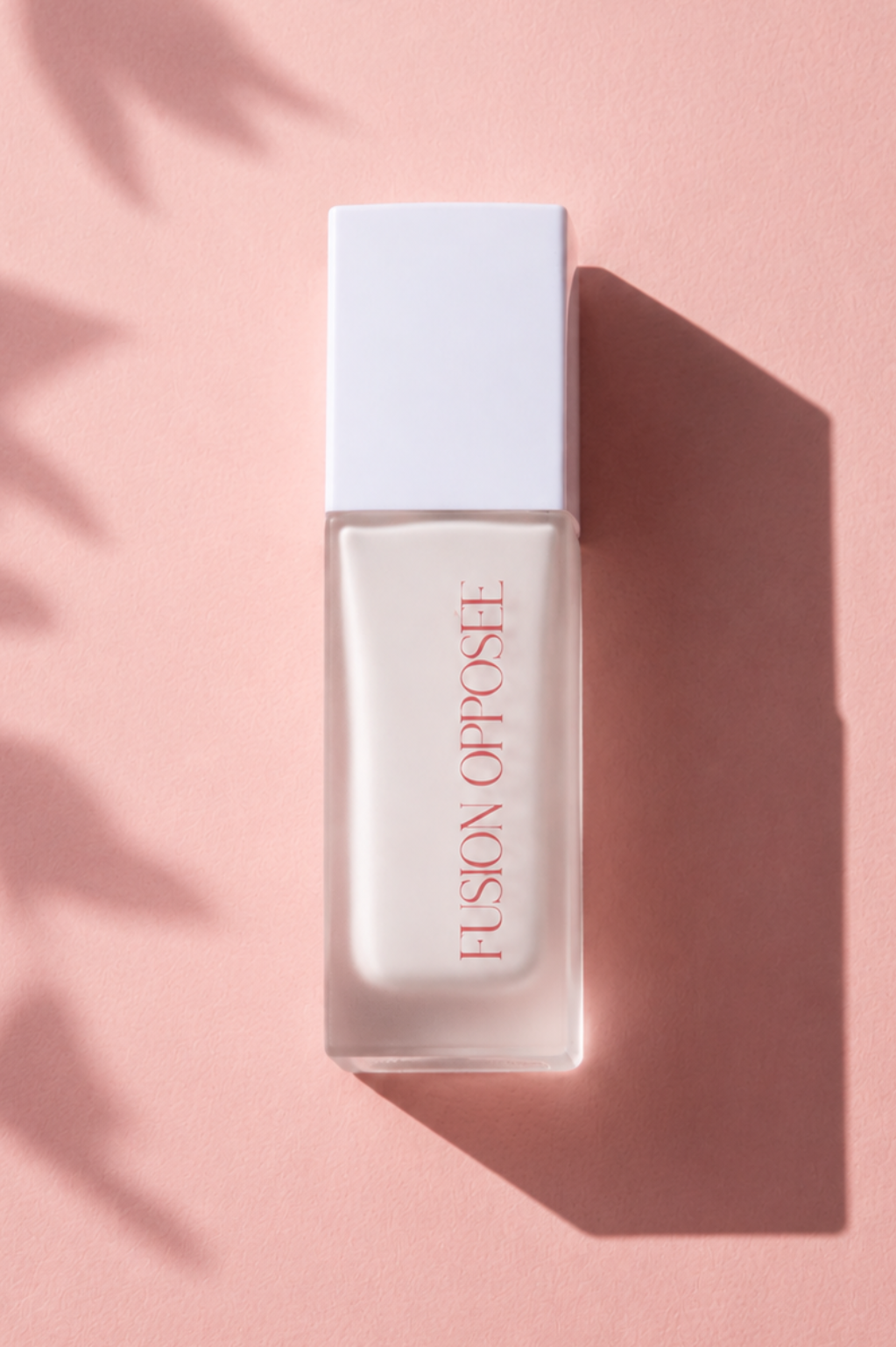 Fusion Opposée, fond de teint évolutif, présenté sur fond rose poudré.