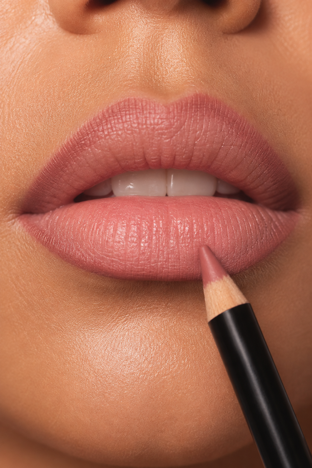 Teinte Rose Nude de La Ligne Opposée appliquée sur le contour des lèvres