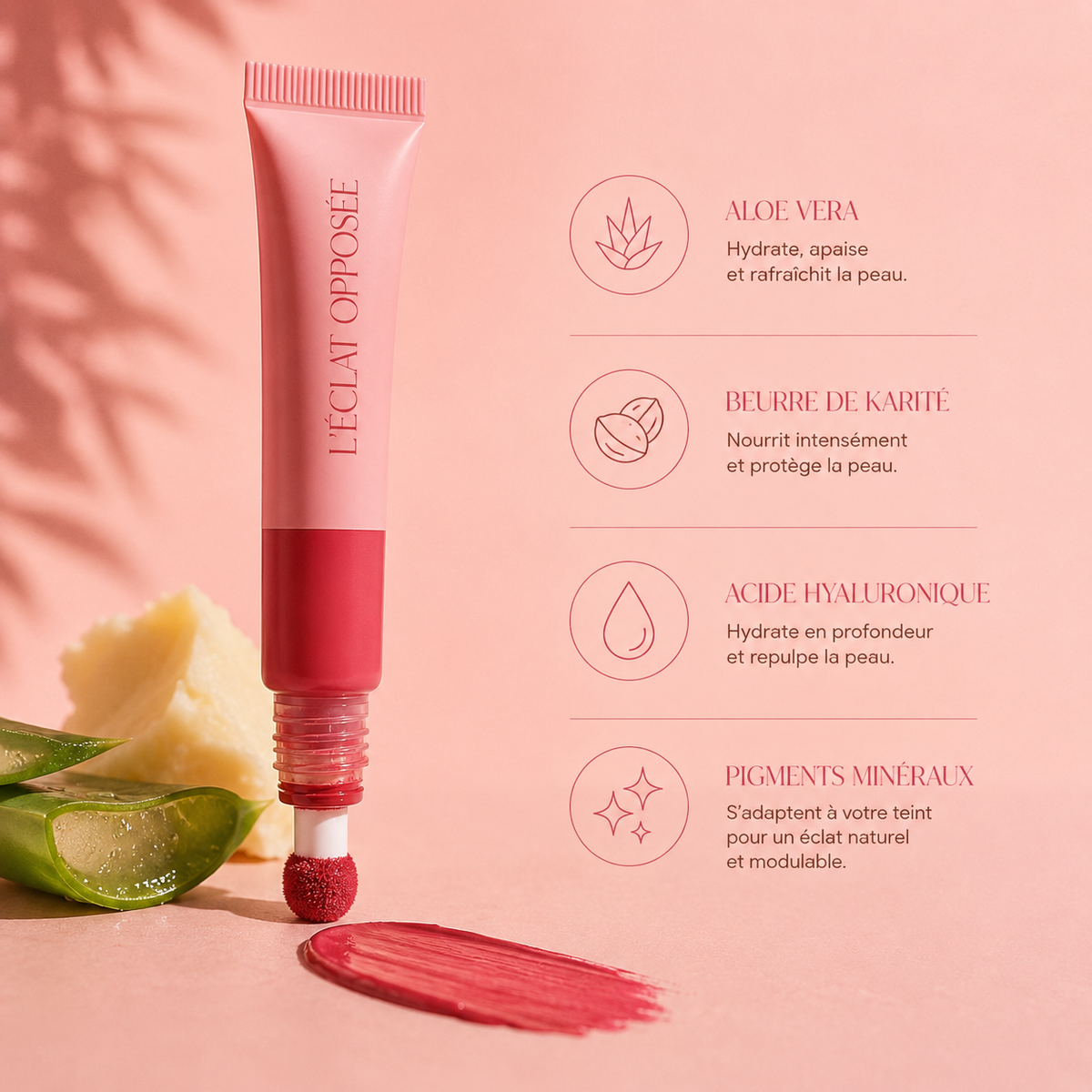 Blush soin L’Éclat Opposée à l’aloe vera et au beurre de karité
