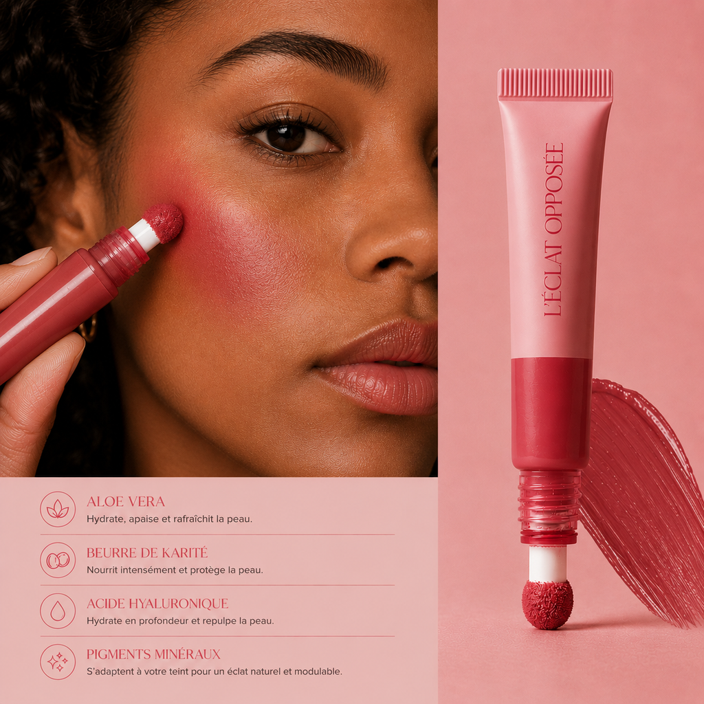 L’Éclat Opposée teinte Débordante, blush rouge rosé sur la joue