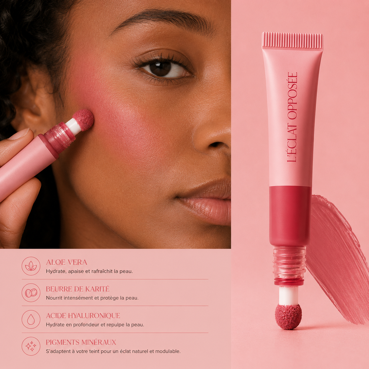 L’Éclat Opposée teinte Résistante, blush brun rosé sur la joue