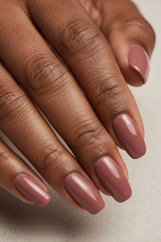 main femme noire avec vernis brun rose