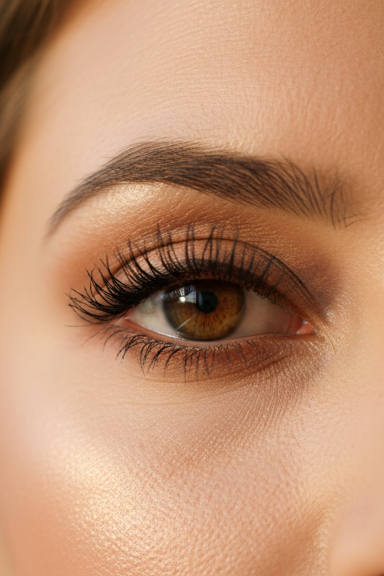 yeux femme avec mascara et eyeliner. Ton naturel